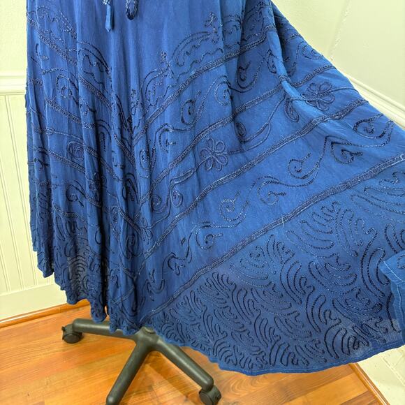 Lapogee Asymmetric Dress Embroidered Milk Maid Lace Up Boho Fairy Renaissance - Picture 3 of 14